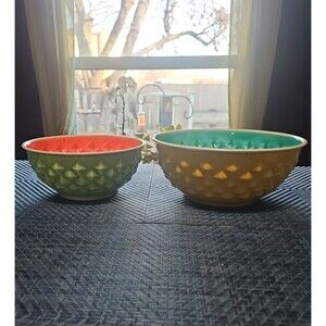 Set of 2 Pineapple Watermelon 3D Heavy Duty Melamine Bowls 8-1/2" and 7-1/4"